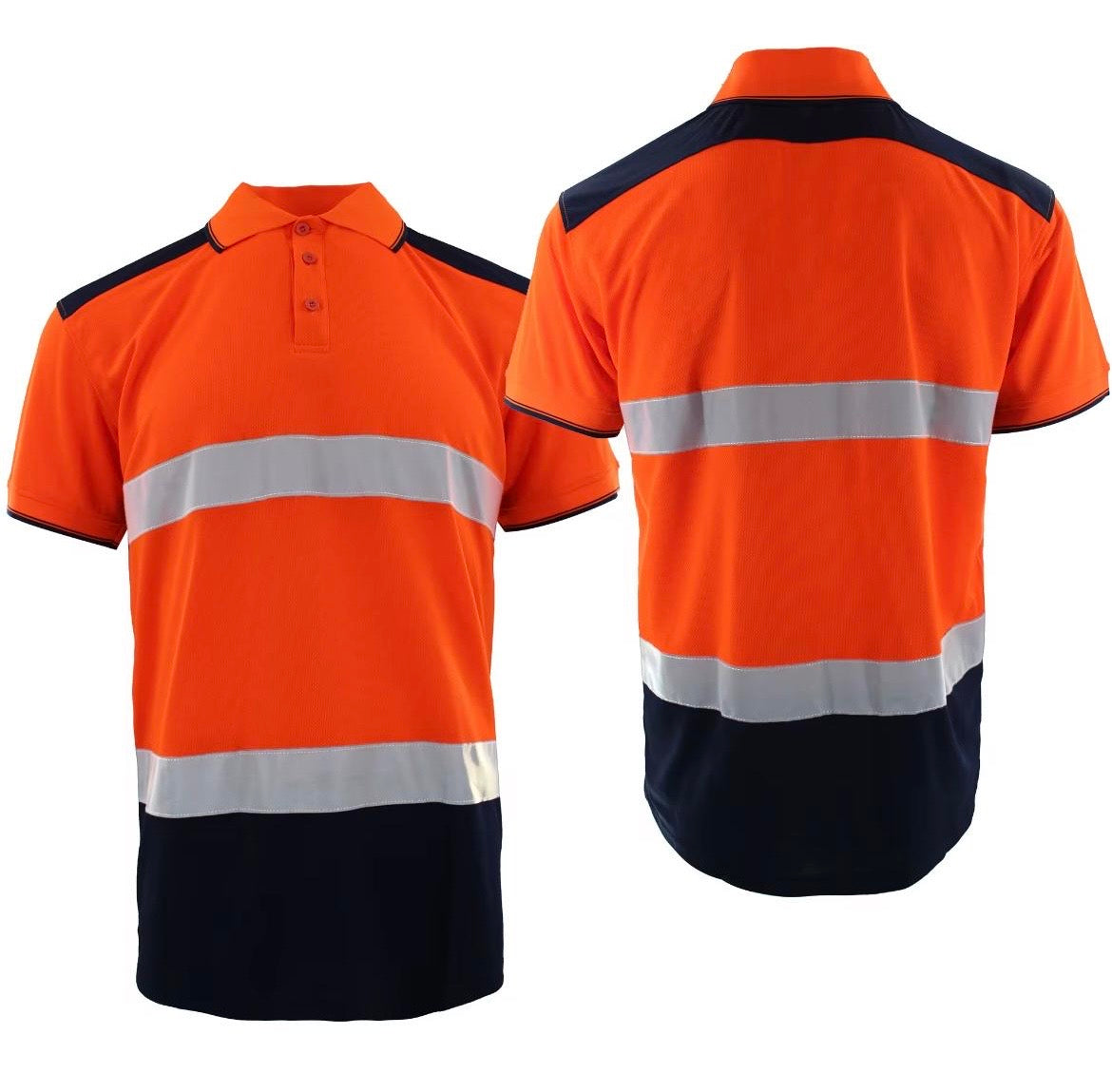 High-Visibility Polo Shirt – Orange/Navy