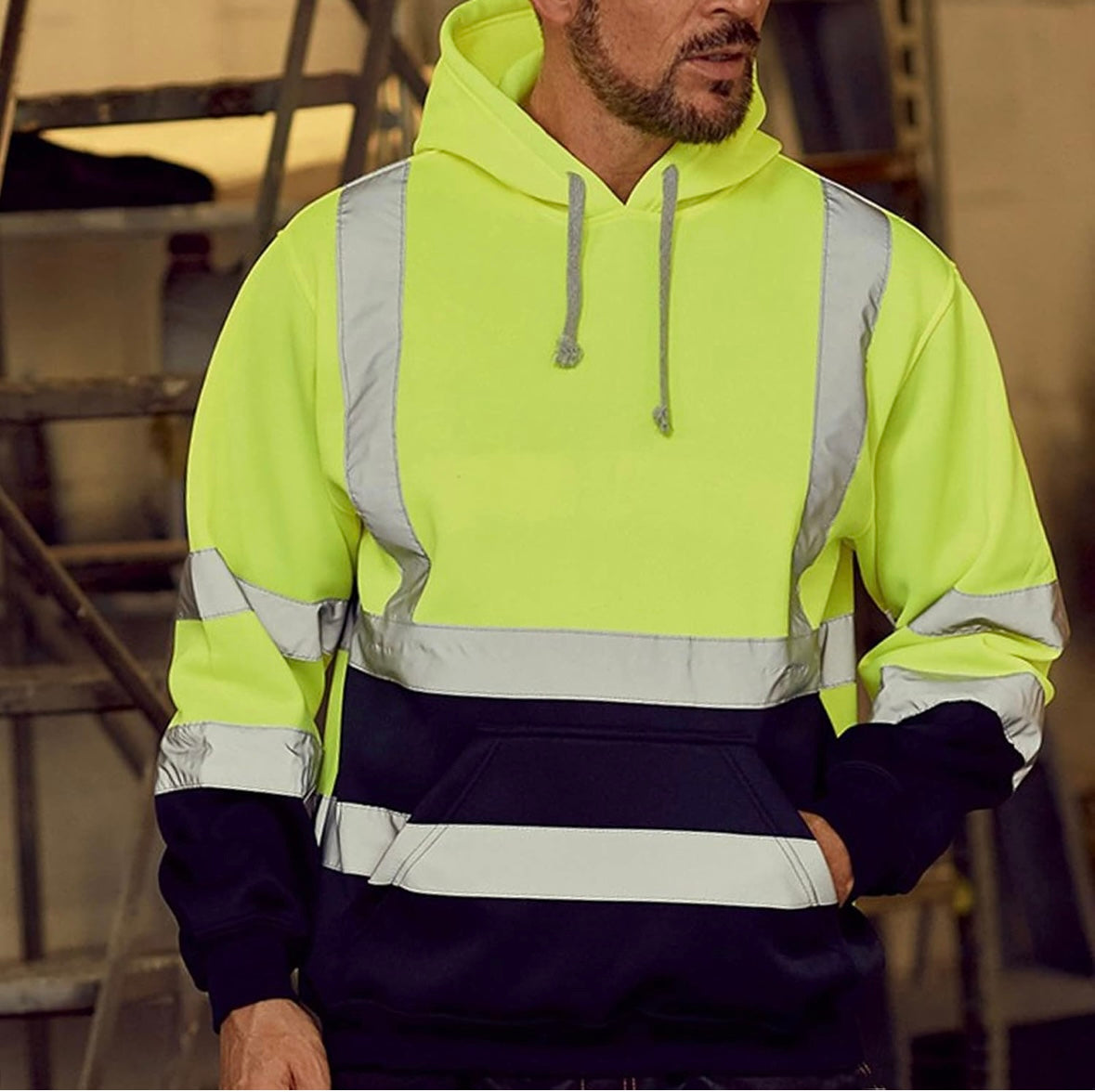 High Visibility Hoodie. Yellow/Navy