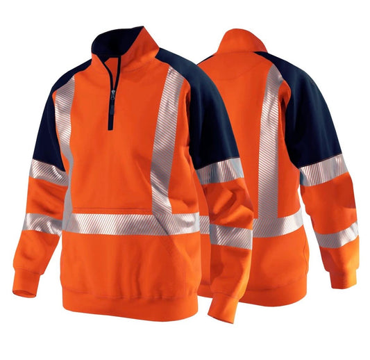 High-Visibility Workwear Sweatshirt – Safety Reflective Quarter-Zip- Orange