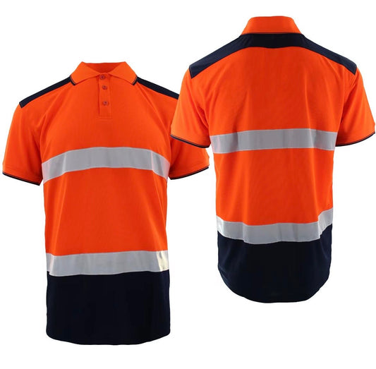 High-Visibility Polo Shirt – Orange/Navy