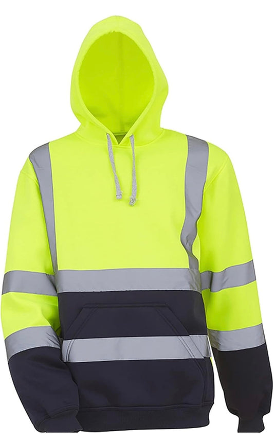 High Visibility Hoodie. Yellow/Navy